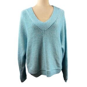 Cabi Frosty Pullover Chunky Knit V-Neck Sweater Blue Long Sleeve Dolman Medium